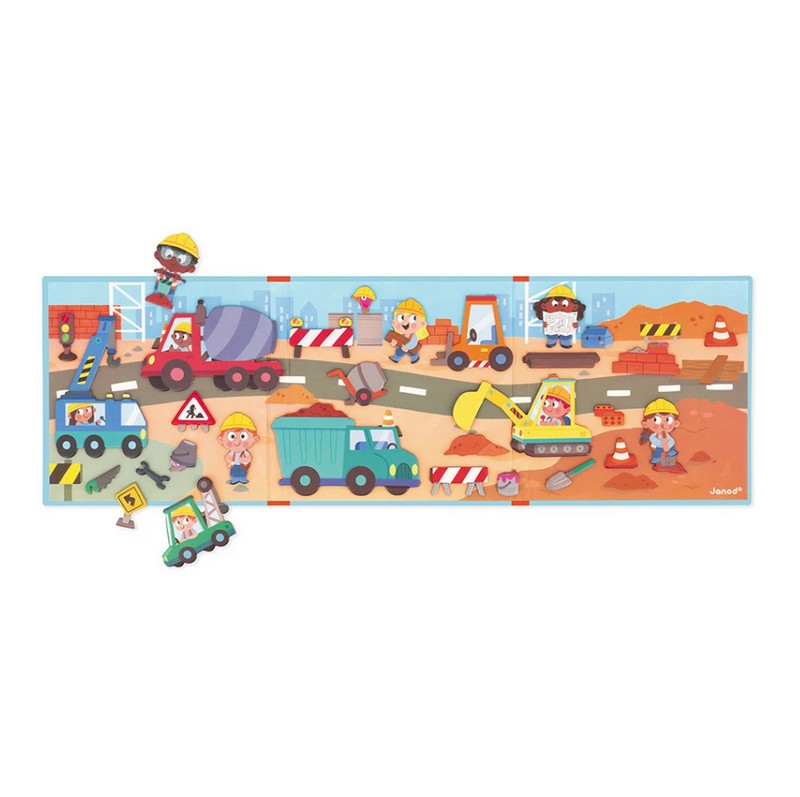 Libro magnetico per bambini a tema cantiere con 30 magneti, adatto dai 3 anni in su